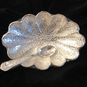 NWOT Silver serving dish with spoon. New no tags